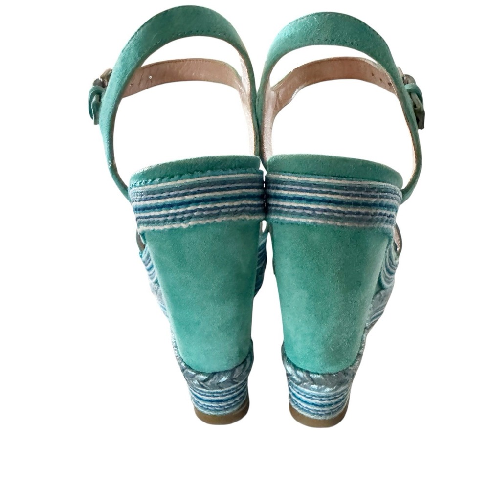 STUART WEITZMAN Island Suede Turquoise Embellished Rope Wedge Sandals Size 8 - Picture 3 of 10